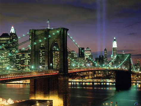 New York City, U.S.A., Brooklyn Bridge at night