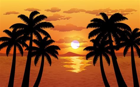 Premium Vector | Palm tree silhouette sunset