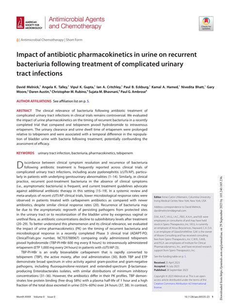 (PDF) Impact of antibiotic pharmacokinetics in urine on recurrent ...