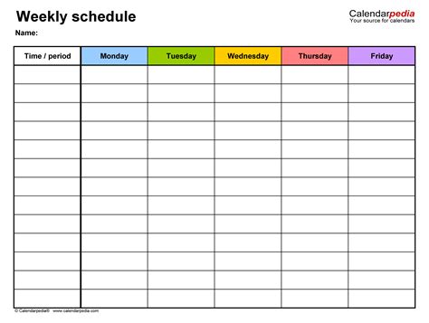 Simple Weekly Schedule Template