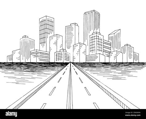 City bridge graphic black white landscape city sketch illustration ...