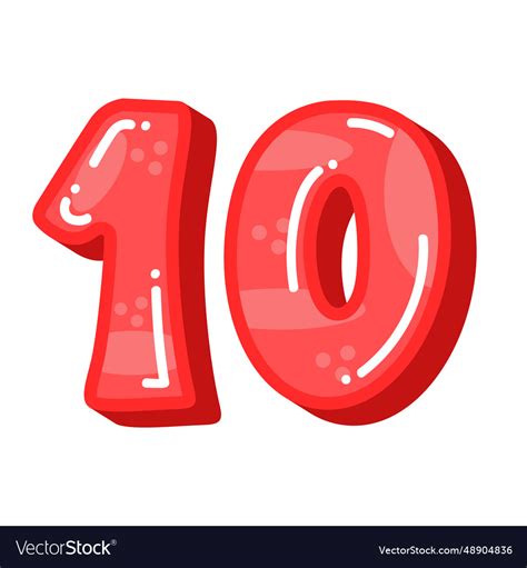 Cute number 10 symbol red color number ten Vector Image