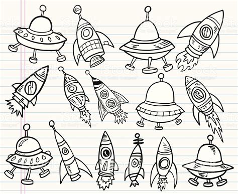 Cute Doodle Outer Space Vector Set | Fusée dessin, Tatouage fusée ...