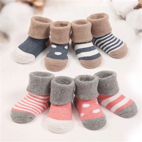 4 Pairs/lot Stripes & Dots Baby Socks Warm Winter Baby Boys Girls Socks ...