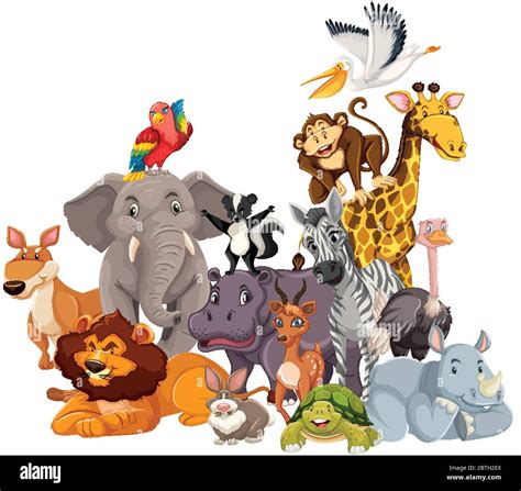 Group of wild animals cartoon character illustration Stock Vector Image ...