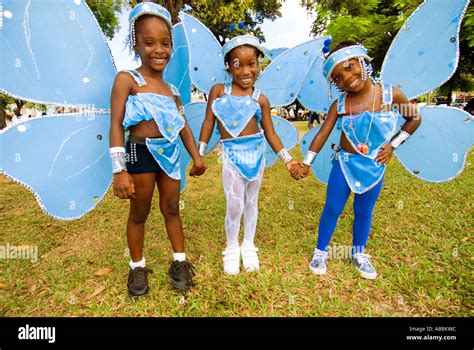 West Indies Trinidad Carnival Port of Spain Kids in colorful costumes ...