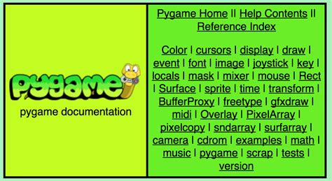 pygame documentation updates