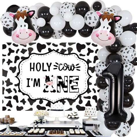 Buy Holy Cow I'm One Birthday Decorations, Cow Farm Theme 1st Birthday ...