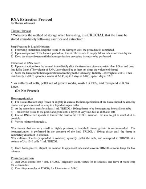 RNA Extraction Protocol CRUCIAL Tissue Harvest