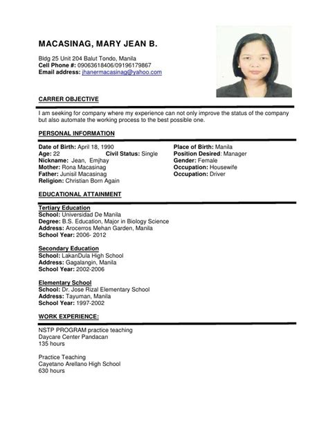 Sample Of Resume Format For Job Application , #application #format # ...