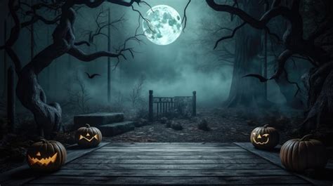 Premium Photo | Spooky halloween background with empty wooden planks ...