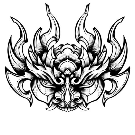 Japanese tattoo oni mask tribal illustration 10496527 Vector Art at ...