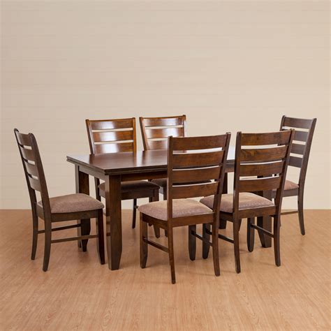 Chunky 6-Seater Dining Table Set with 6 Chairs - Brown | Brown | Solid Wood