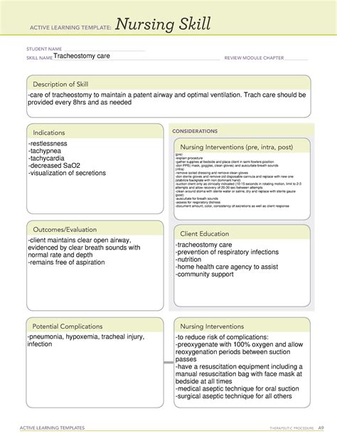 Tracheostomy Suctioning Nursing Skill Template - prntbl ...