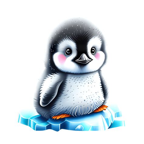 Adorable Fluffy Baby Penguin Sitting on an Iceberg · Creative Fabrica