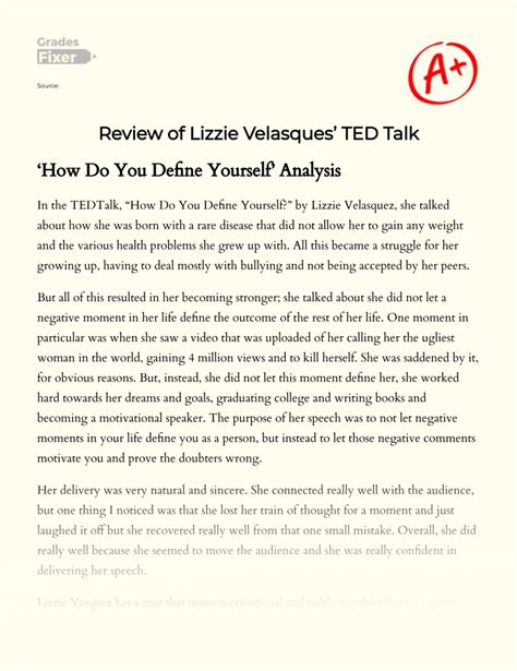 Review of Lizzie Velasquez’ Ted Talk: [Essay Example], 312 words