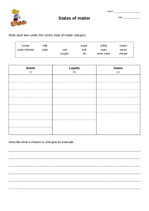 States of matter - Sort into Categories Worksheet - Quickworksheets