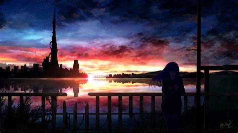 Download wallpaper 3840x2160 silhouette, night, starry sky, girl, anime ...