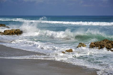 Beach Scene with Waves in Atlantic Ocean in Florida Stock Image - Image ...