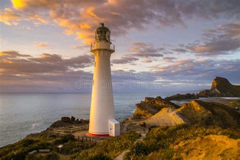 Castle Point Lighthouse in Sunrise, New Zealand Stock Image - Image of ...