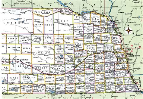 Nebraska map with counties.Free printable map of Nebraska counties and ...