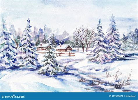 Winter village landscape stock illustration. Illustration of painting ...