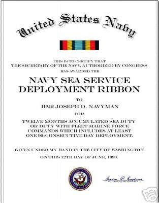 Navy Sea Service Deployment Ribbon Certificate | #45351817