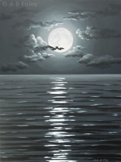 Full Moon Over the Dark Sea Seascape Painting - A B Foley