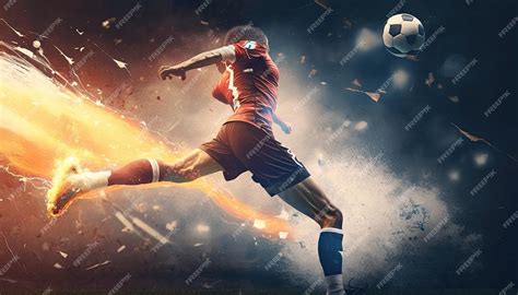 Premium Photo | Powerful hit ball with fire trail effect of soccer ...