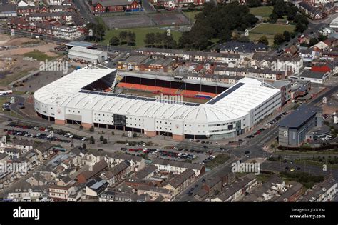 aerial view of Blackpool FC Bloomfield Road football ground, UK Stock ...