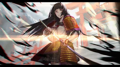 Download wallpaper 1920x1080 warrior, ninja, samurai, anime girl ...