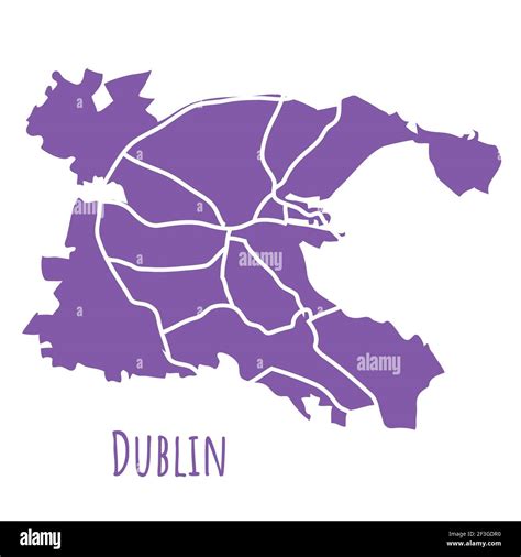 Dublin, Ireland map silhouette administrative division, purple vector ...