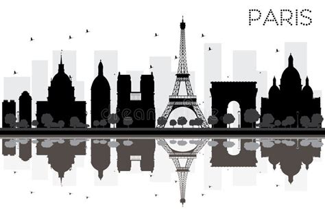 Paris City Skyline Black and White Silhouette with Reflections. Stock ...