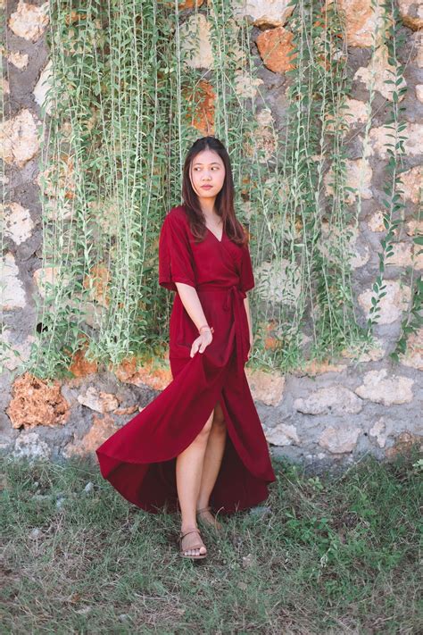 Blood Red Bridesmaid Dress Wrap Dresses Long Dress Maxi | Etsy