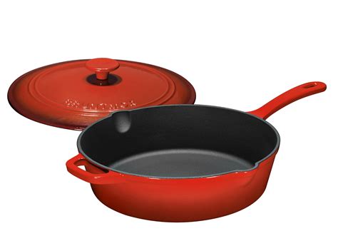 Enameled Cast Iron Skillet Deep Sauté Pan with Lid, 12 Inch, Fire Red ...