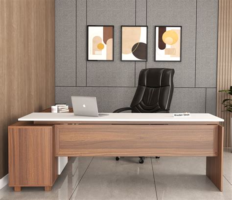 Buy Nexora L shape Modular Office Table with Three Drawers (Exotic Teak ...