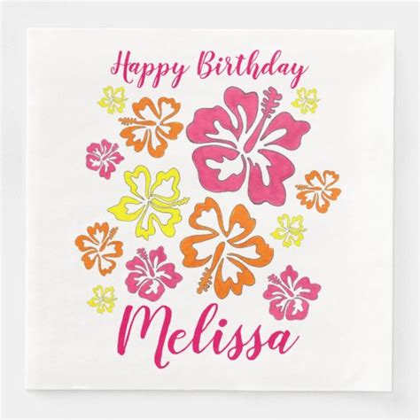 Happy Birthday Tropical Hawaiian Hibiscus Flowers Napkin | Zazzle.co.uk