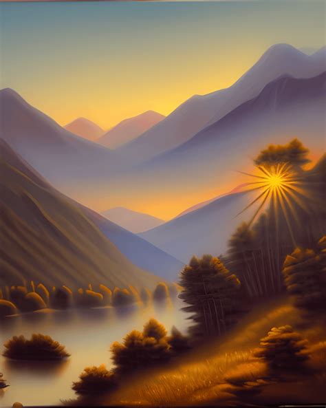 Sunrise in the Mountains Painting · Creative Fabrica