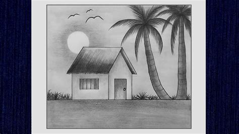 Easy Pencil Drawing | How to Drawing Moonlit Light | Scenery Drawing ...