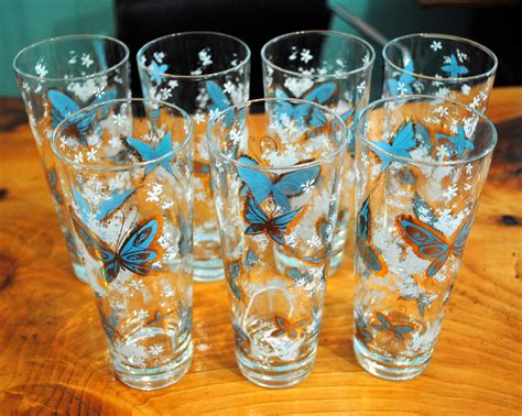 Vintage Butterfly Drinking Glasses-set of 7 | Circa