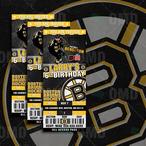 2.5×6 Boston Bruins Ticket Style Sports Party Invitations – Sports Invites