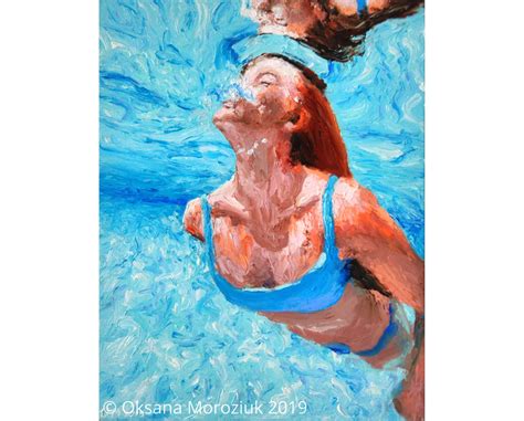 Underwater Swimmer Oil Painting Original Sea Swimming Girl | Etsy