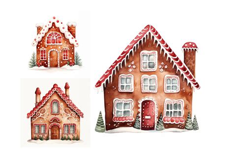 Christmas Gingerbread House Clipart Bundle, Jpgs, Watercolor Clipart ...