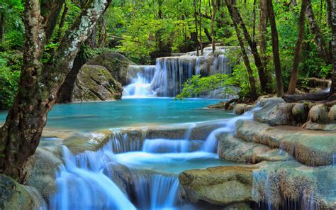 Download wallpapers Thailand, 4k, jungle, stream, waterfalls, blue ...