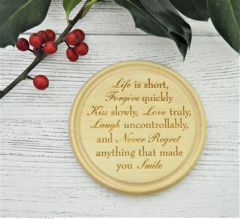 Engraved Wooden Coaster - Life Is Short Inspirational Quote | Short ...