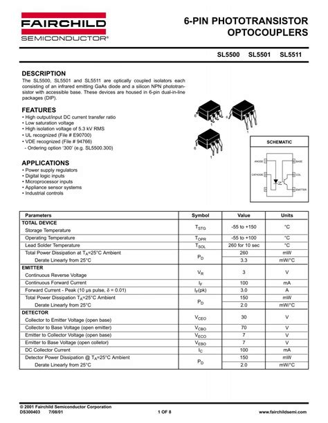 6-PIN PHOTOTRANSISTOR OPTOCOUPLERS - Datasheet Catalog