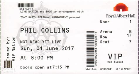 Ticket – PC – The Royal Albert Hall – London – 4th June – The Genesis ...