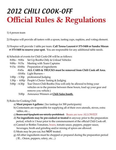 Chili Cook-Off Rules & Regulations PDF - Hospice of Yuma