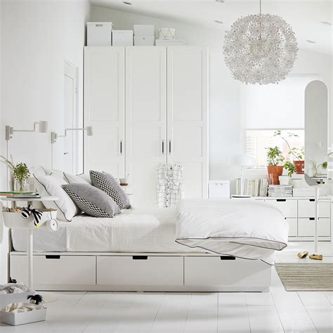 NORDLI Bed frame with storage, white, Queen - IKEA