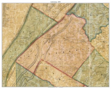 Letterkenny 1858 Old Town Map With Homeowner Names Pennsylvania Reprint ...